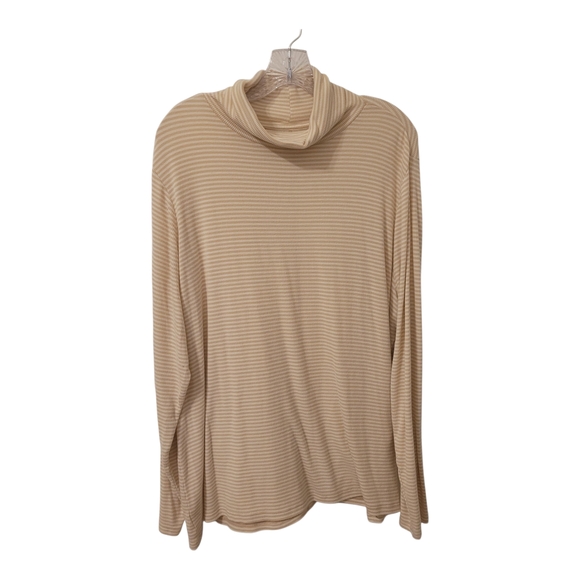 Loft Womens Sweater Turtleneck Size 20/22 Tan White Striped Long Sleeve Rayon - Picture 1 of 8